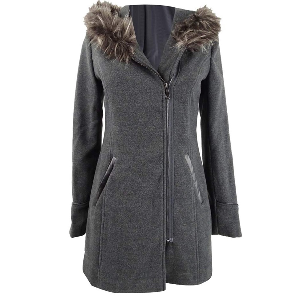 MARALYN & ME women’s gray faux fur winter jacket with hood xs